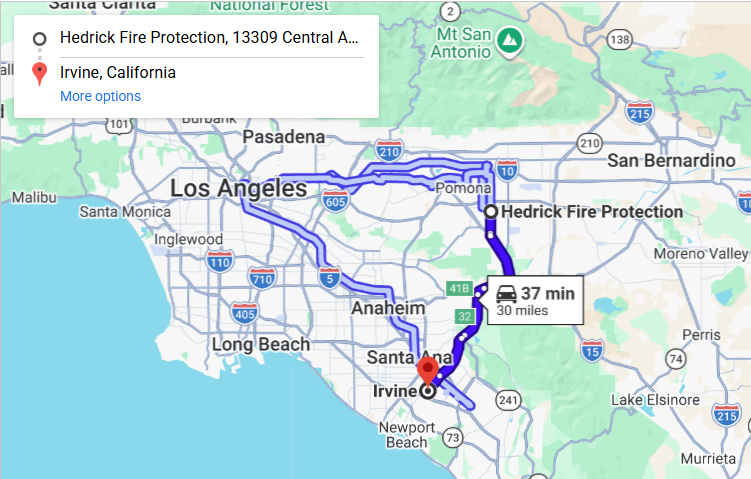 Map of fire protection service area in Irvine