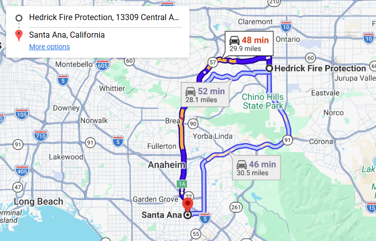 Map of fire protection service area in Santa Ana
