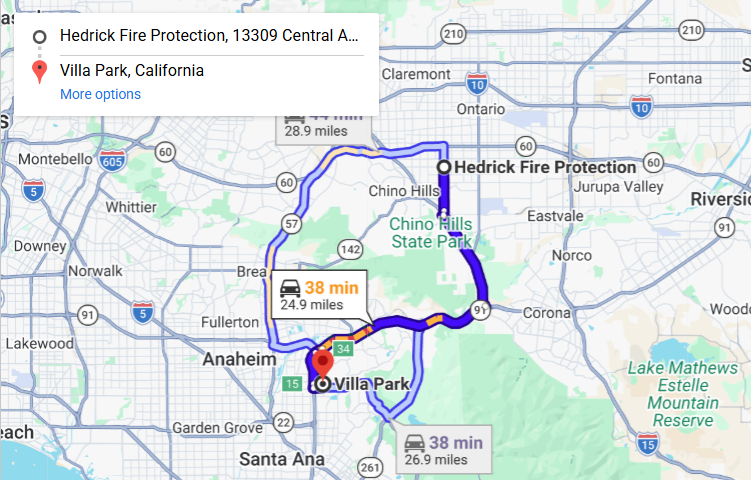 Map of fire protection service area in Villa Park