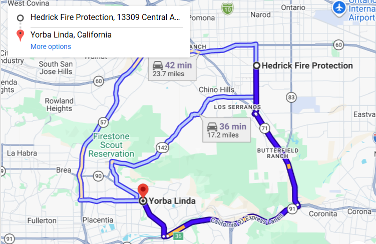 Map of fire protection service area in Yorba Linda