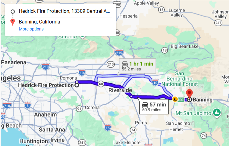 Map of fire protection service area in Banning
