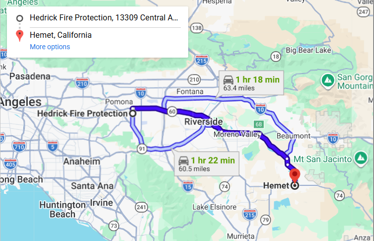 Map of fire protection service area in Hemet