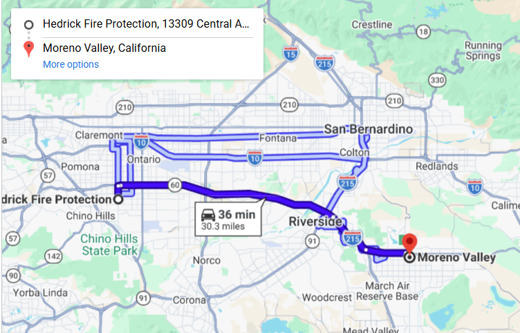 Map of fire protection service area in Moreno Valley
