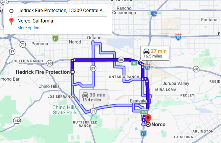 Map of fire protection service area in Norco