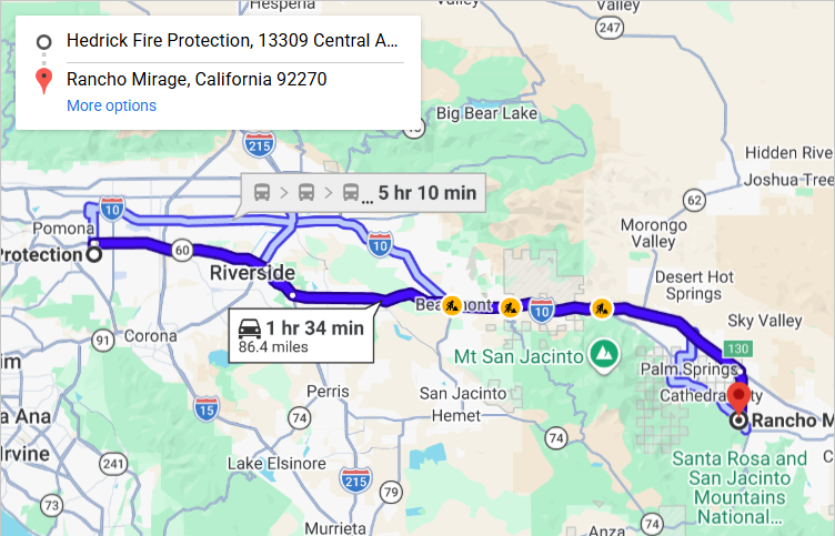 Map of fire protection service area in Rancho Mirage