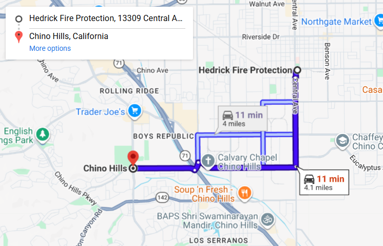 Map of fire protection service area in Chino Hills