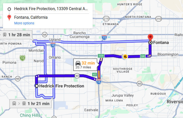 Map of fire protection service area in Fontana