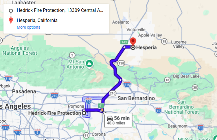 Map of fire protection service area in Hesperia