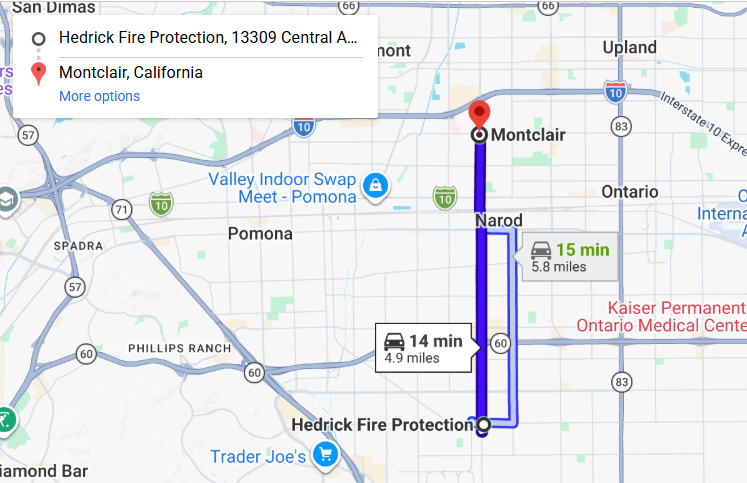 Map of fire protection service area in Montclair