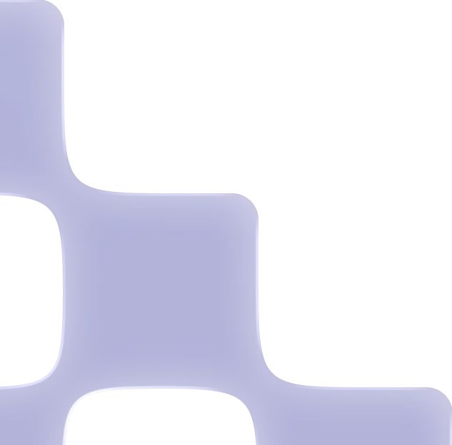 Abstract design of four connected blue rounded squares on a black background.