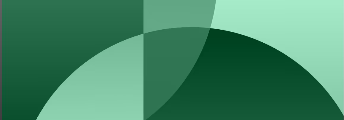 Abstract geometric design with overlapping green shapes including rectangles and a semi-circle.