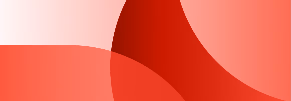 Abstract design with overlapping curved shapes in various shades of red and pink.