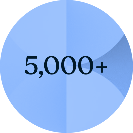 Blue circular graphic with the number '5,000+' in the center.