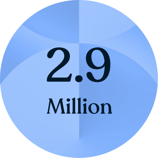 Blue circular graphic with the text '2.9 Million' in black.