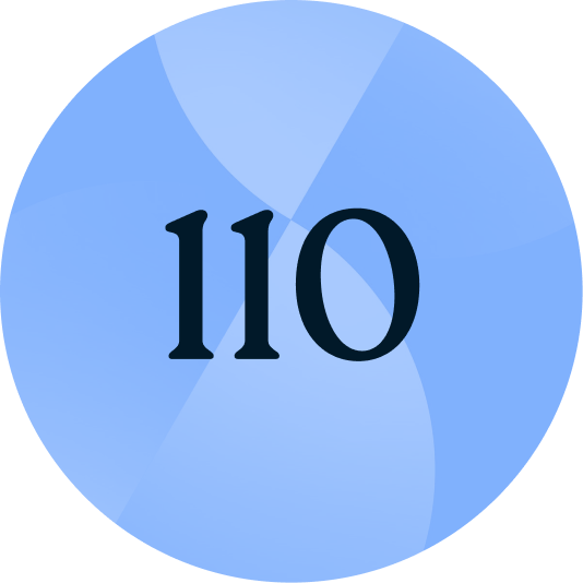 Blue circular badge with black number 110 in the center.