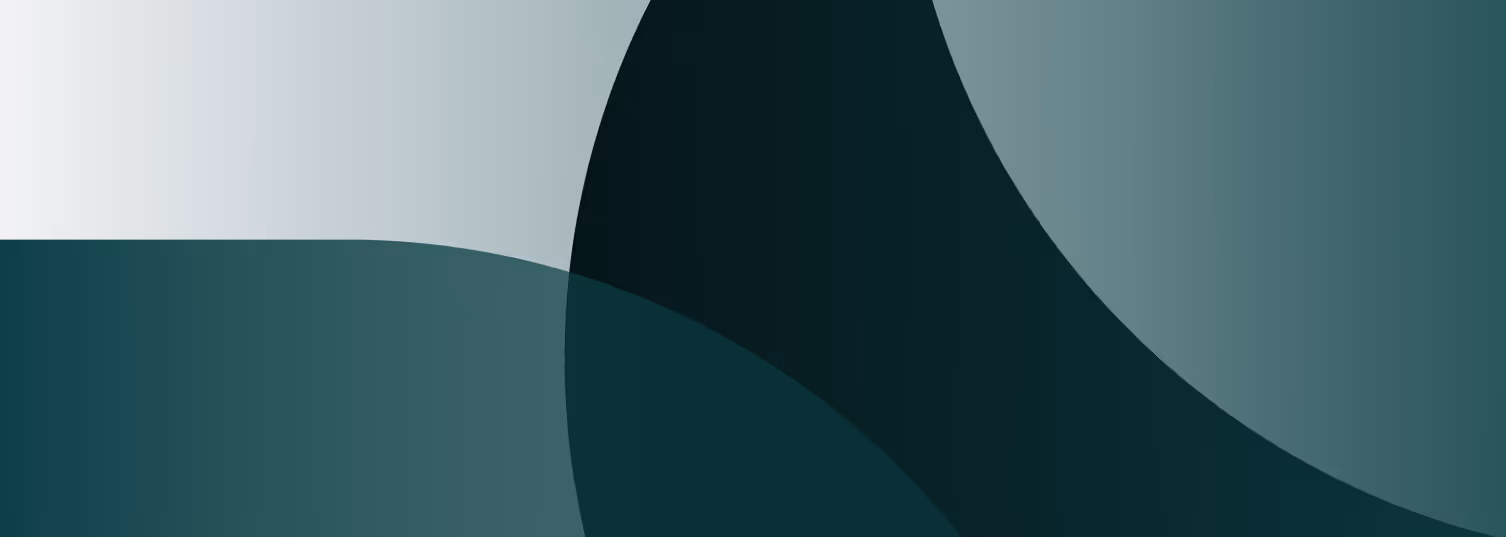 Abstract geometric background with overlapping curved shapes in shades of teal and dark green.