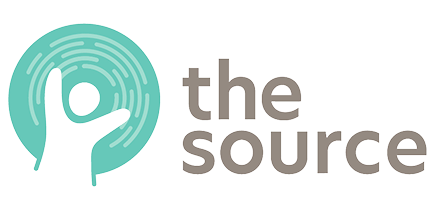 The Source logo with stylized hand and circular design in teal next to the text 'the source'.