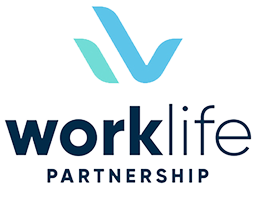 Worklife Partnership logo with stylized blue and teal V-shaped icon above the company name.