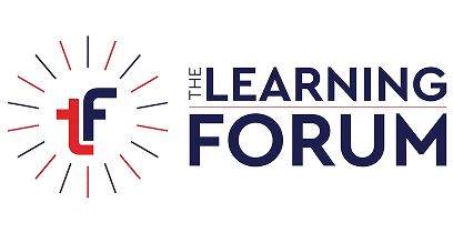 The Learning Forum logo with stylized letters T and F surrounded by red lines radiating outward.