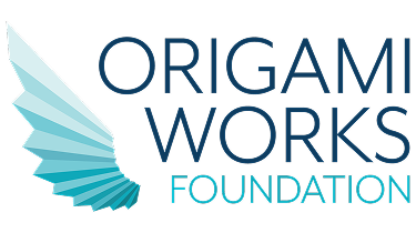Logo of Origami Works Foundation with stylized origami wing graphic and text.