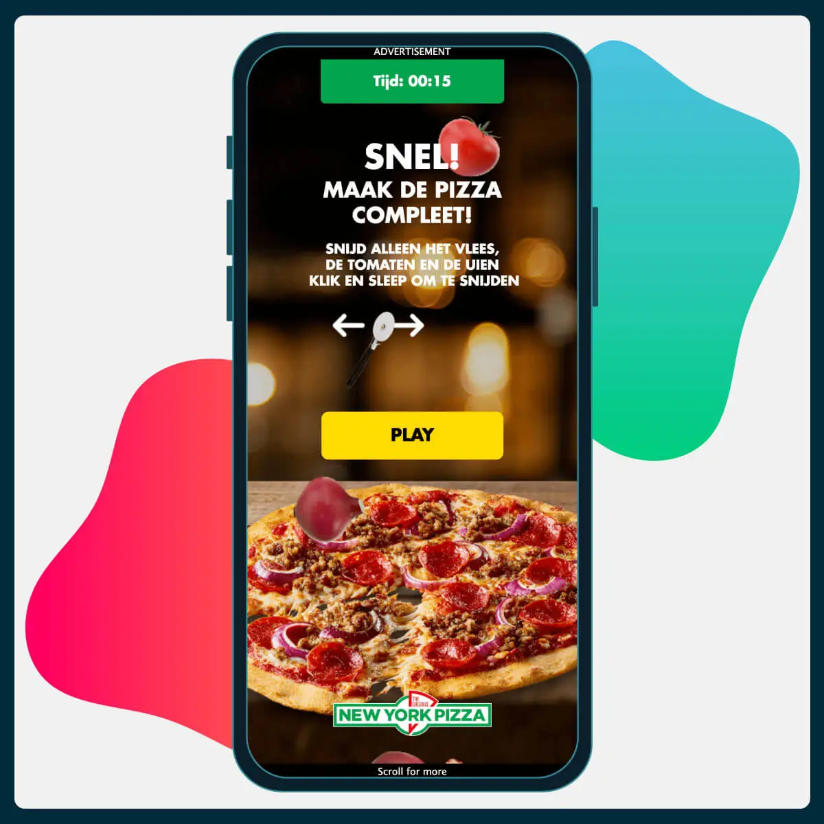 Alt Text: NY Pizza Game Example Using GumGum's Skins Creative