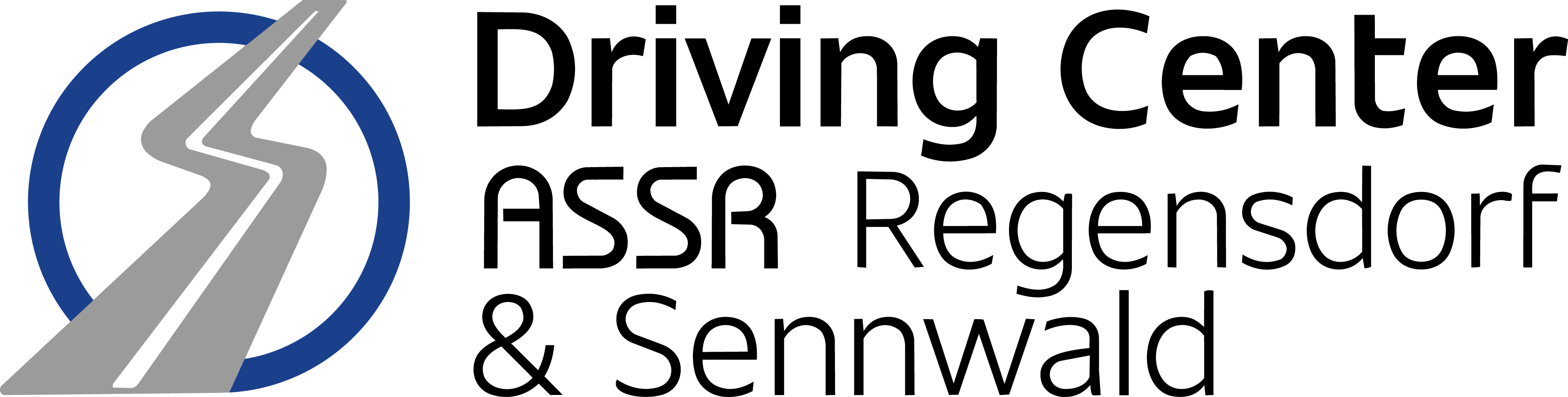 Logo mit stilisierter grauer Straße in Kreis und Schrift Swiss TIR Association.