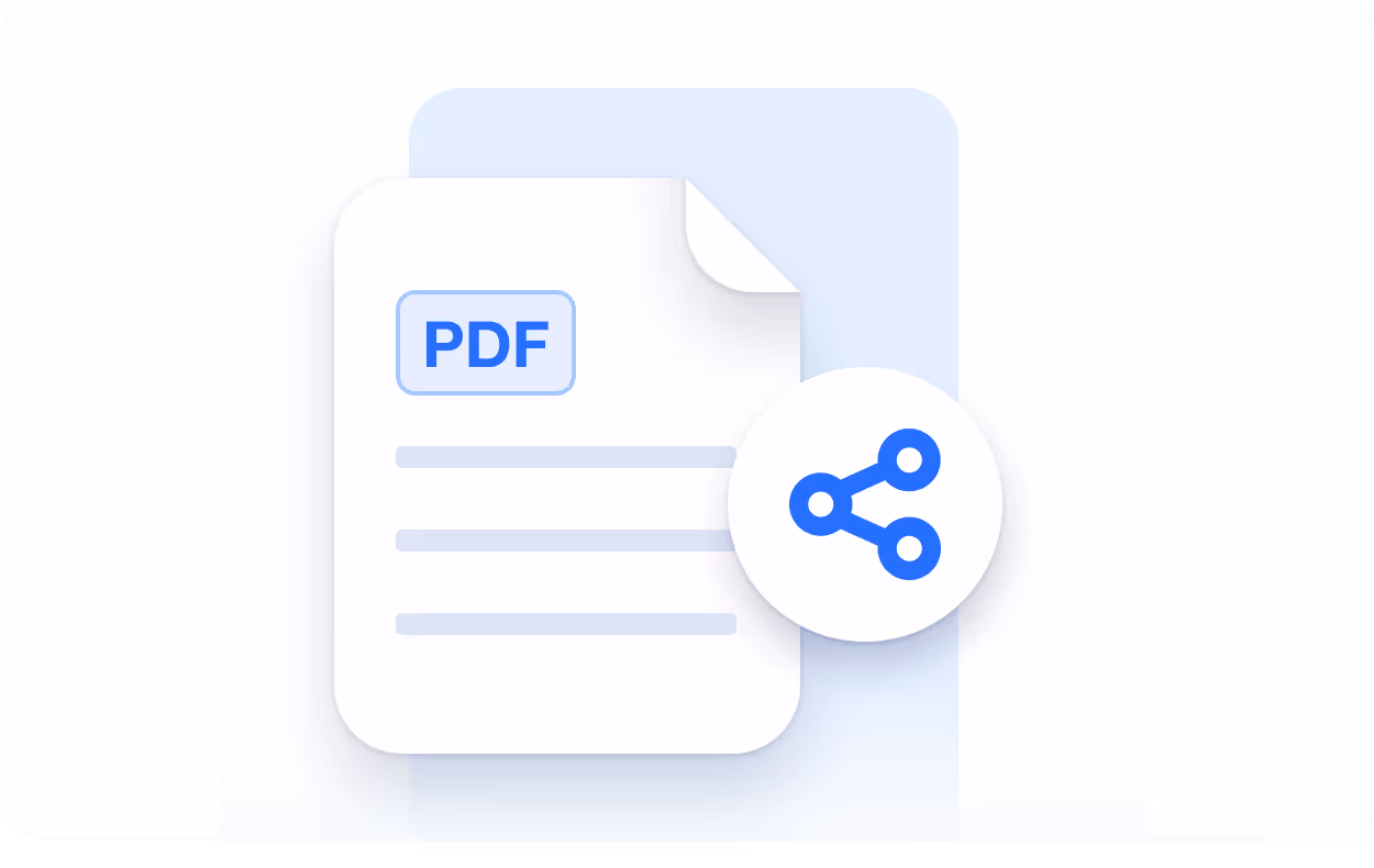 Icon of a white PDF document with a blue share symbol overlapping it.