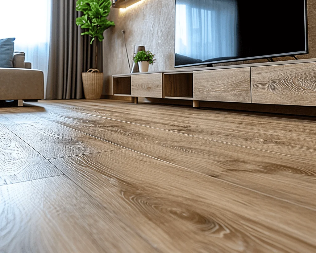 Light wood look vinyl plank floor in a modern living room by Brazil Floors