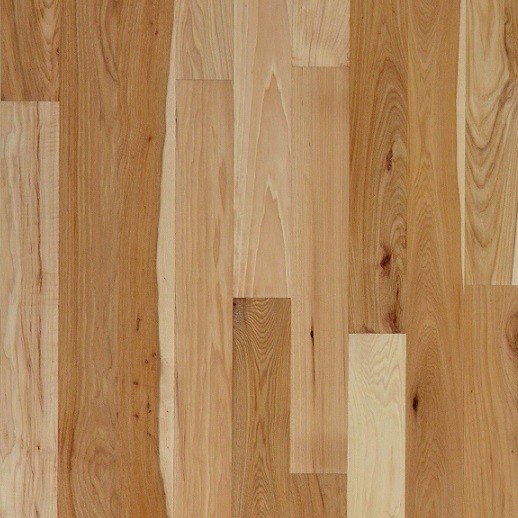 Number 1 Common hickory planks with small knots and bold color swings, sanded by Brazil Floors