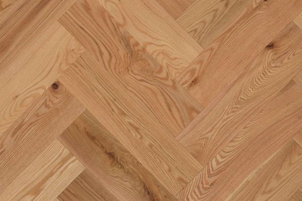 Red oak boards laid in a classic herringbone pattern, Brazil Floors