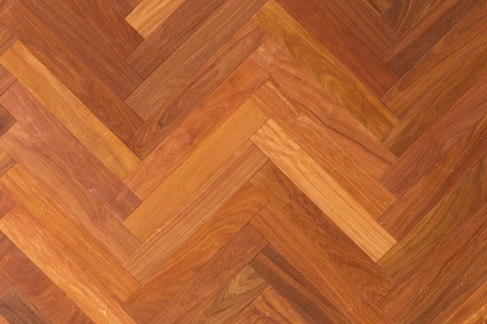 Red exotic hardwood boards laid in herringbone, Brazil Floors