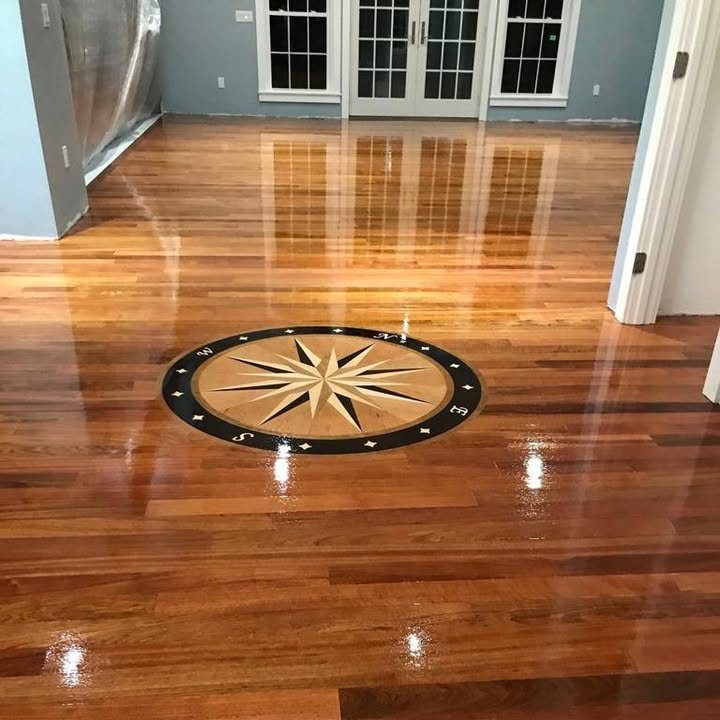 Medallion and Herringbone Refinish in Providence, Brazil Floors