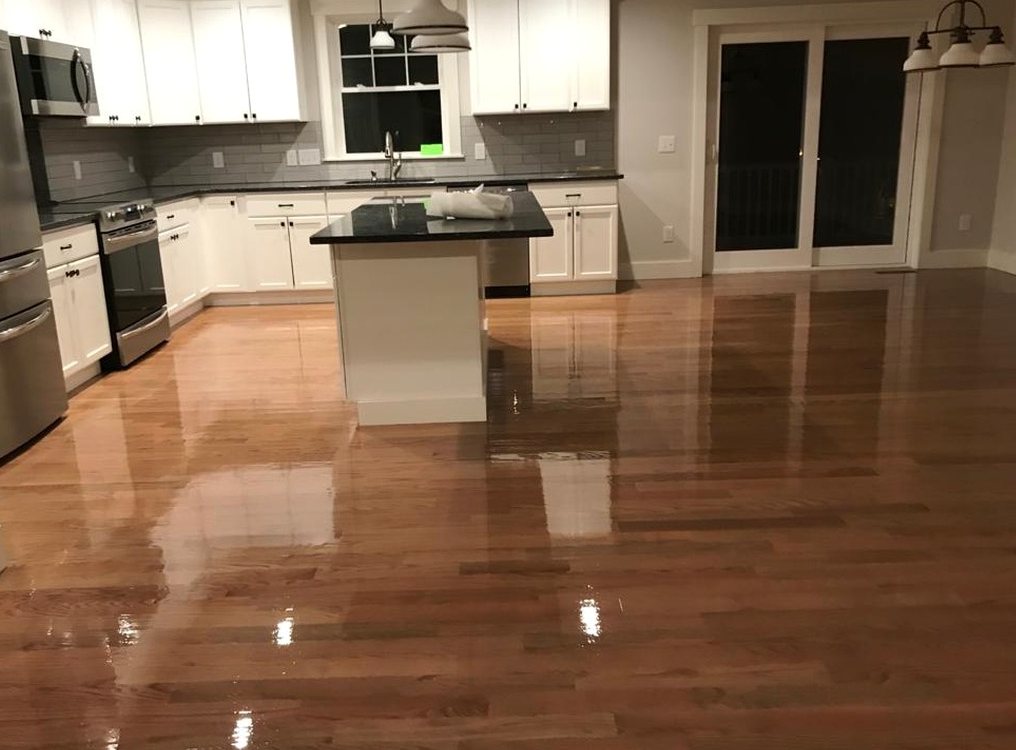 Shiny refinished oak in an island kitchen near Arnold Mills, Brazil Floors