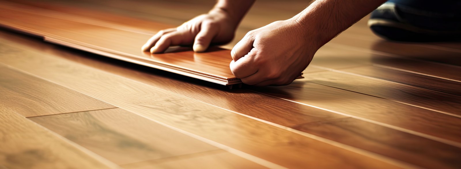 Installer locking a vinyl plank joint in a home near Water Street, Brazil Floors