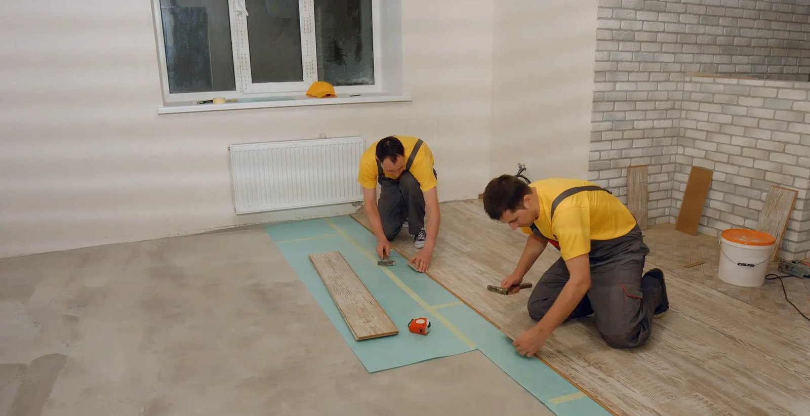 Our team installing vinyl rows in a Pawtuxet Village home, Brazil Floors