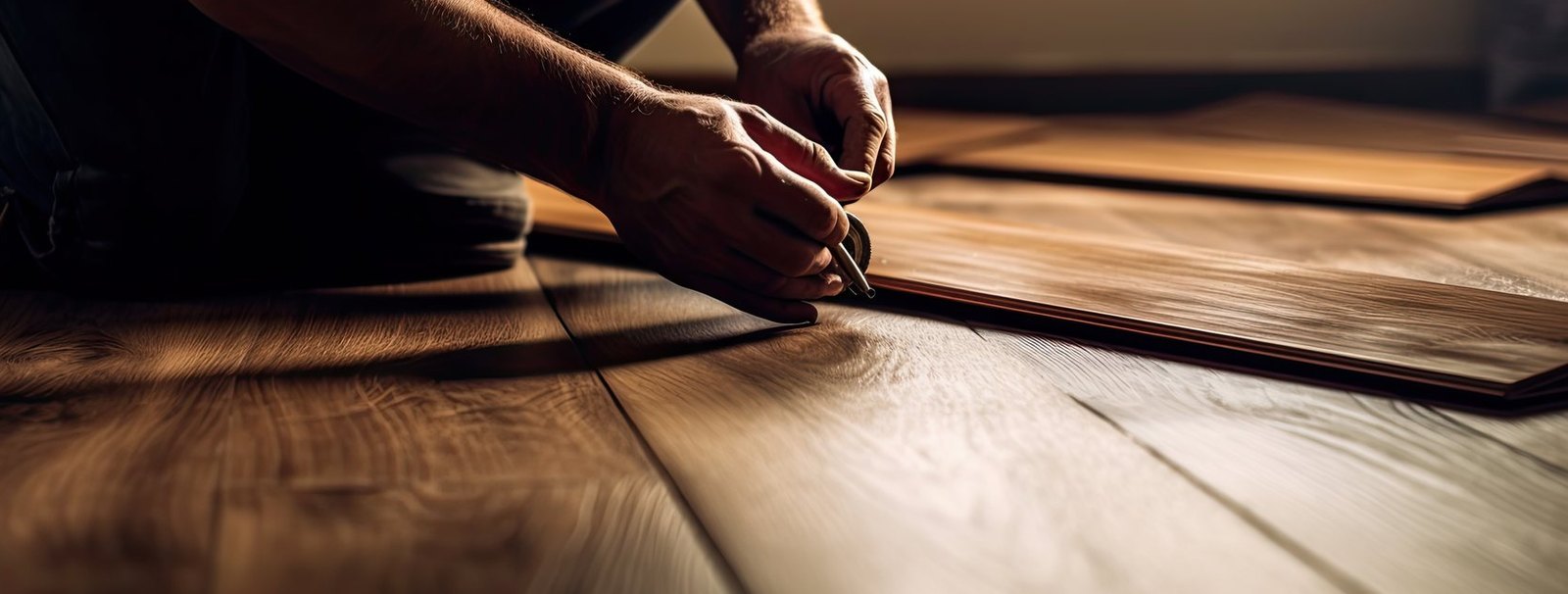 Installer joining plank ends in a cottage by South Shore Beach, Brazil Floors