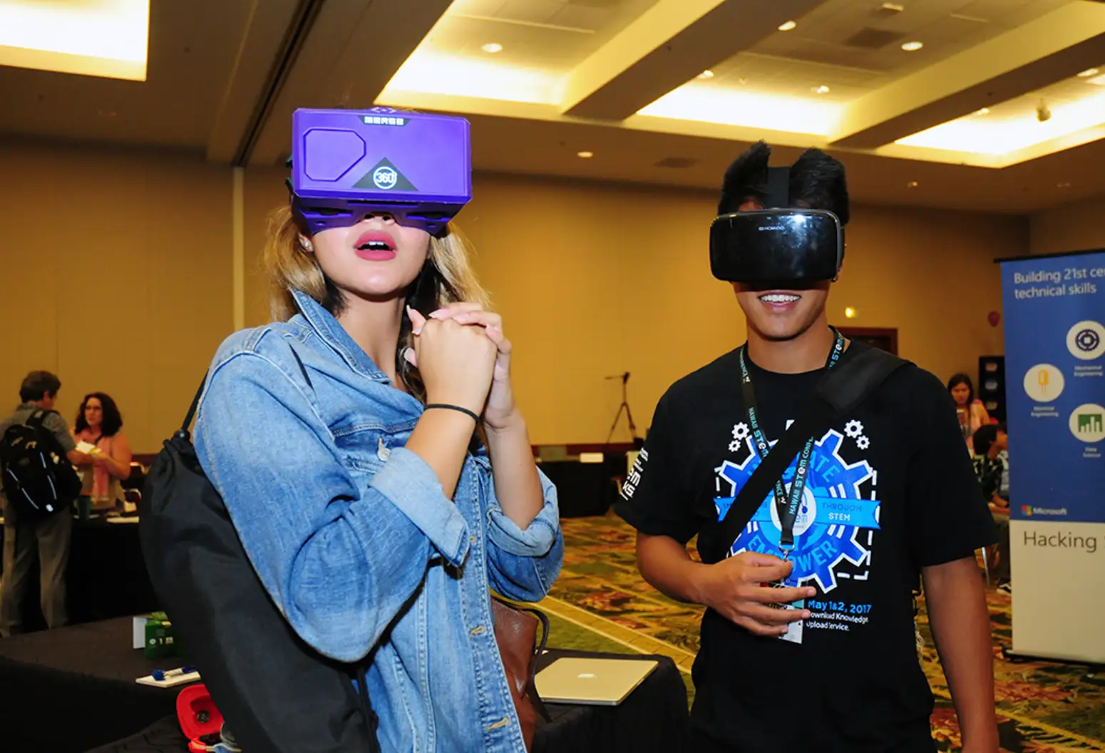 STEM works students with VR headsets on
