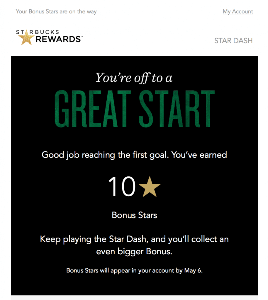 milestone mssage email from Starbucks