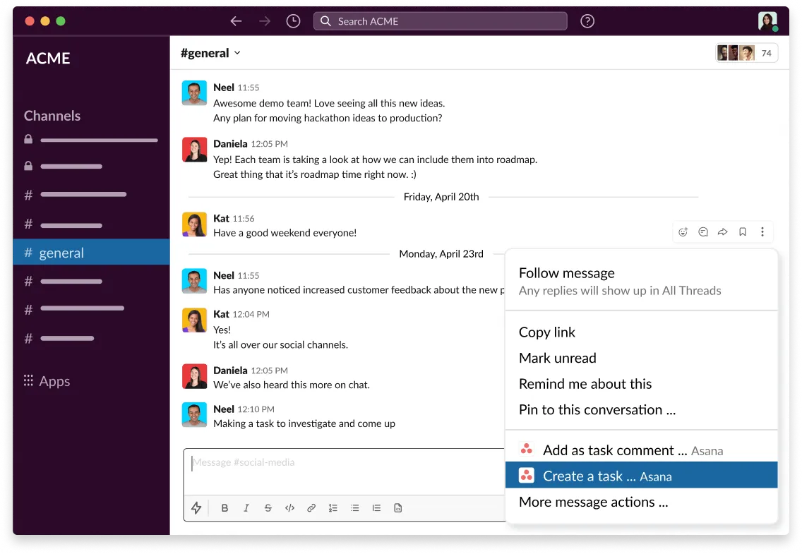 Slack in Asana
