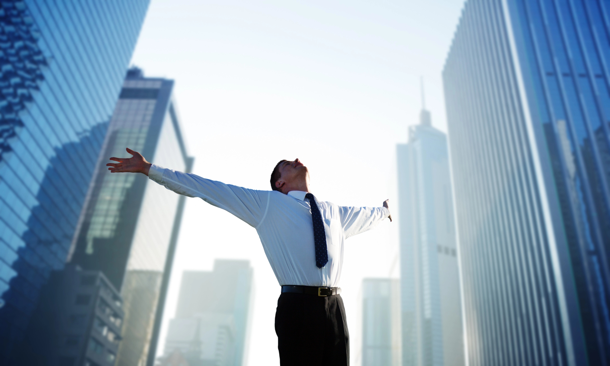 businessman celebrating in the city