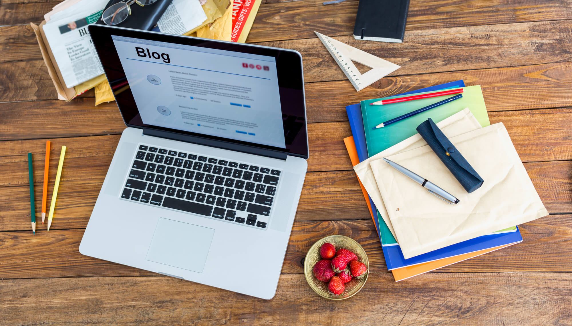 Businessman creating a blogpost