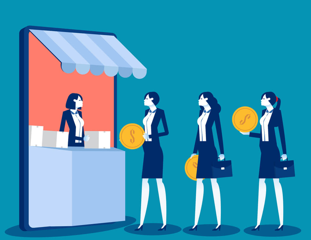 Local customers lining up to buy from a local branch of franchised business.
