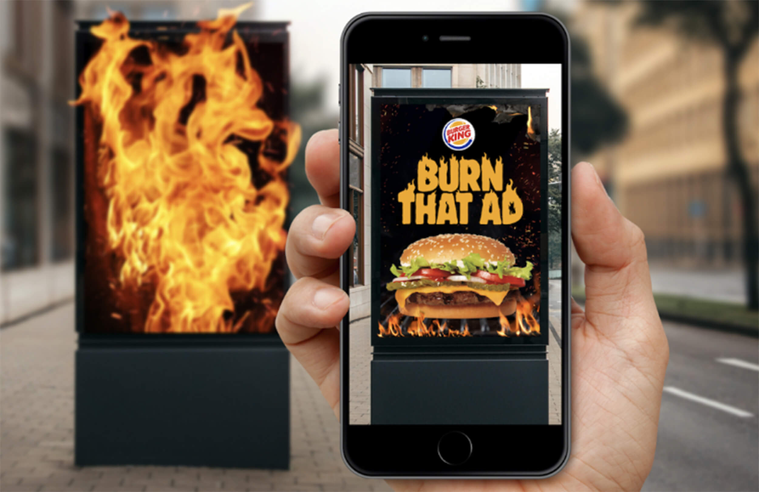 person looking at Burger King's AR ad on phone