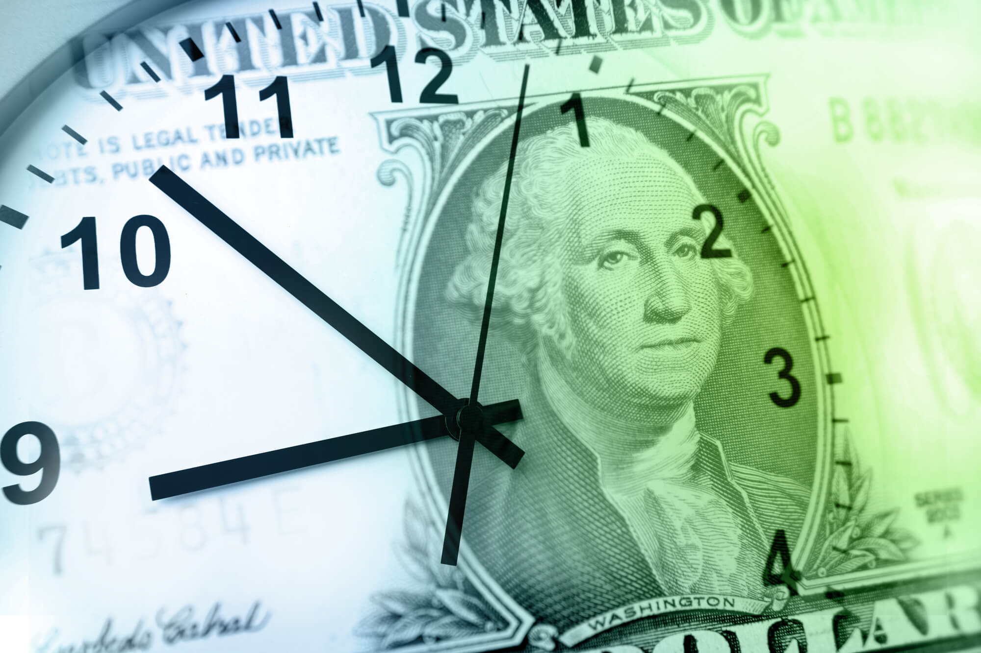 Image of an overlapping clock and money