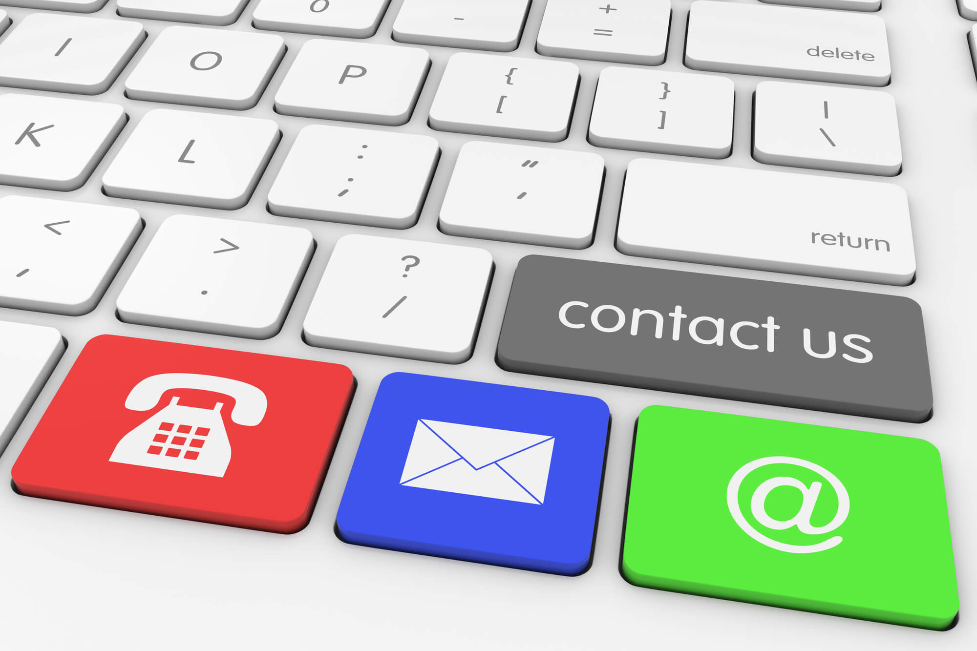 'contact us' button with contact icons on keyboard