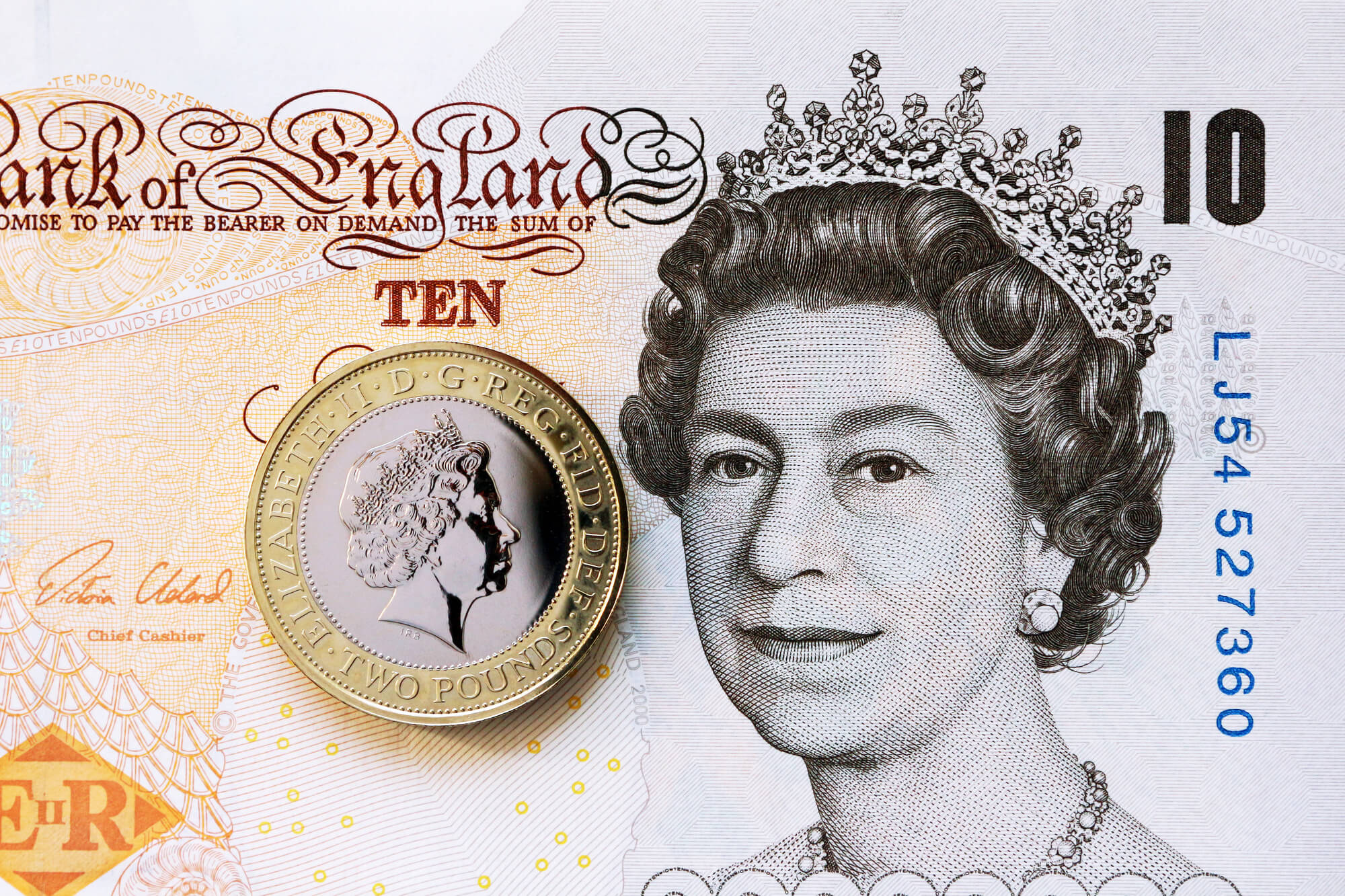 Queen Elizabeth II image on a paper bill