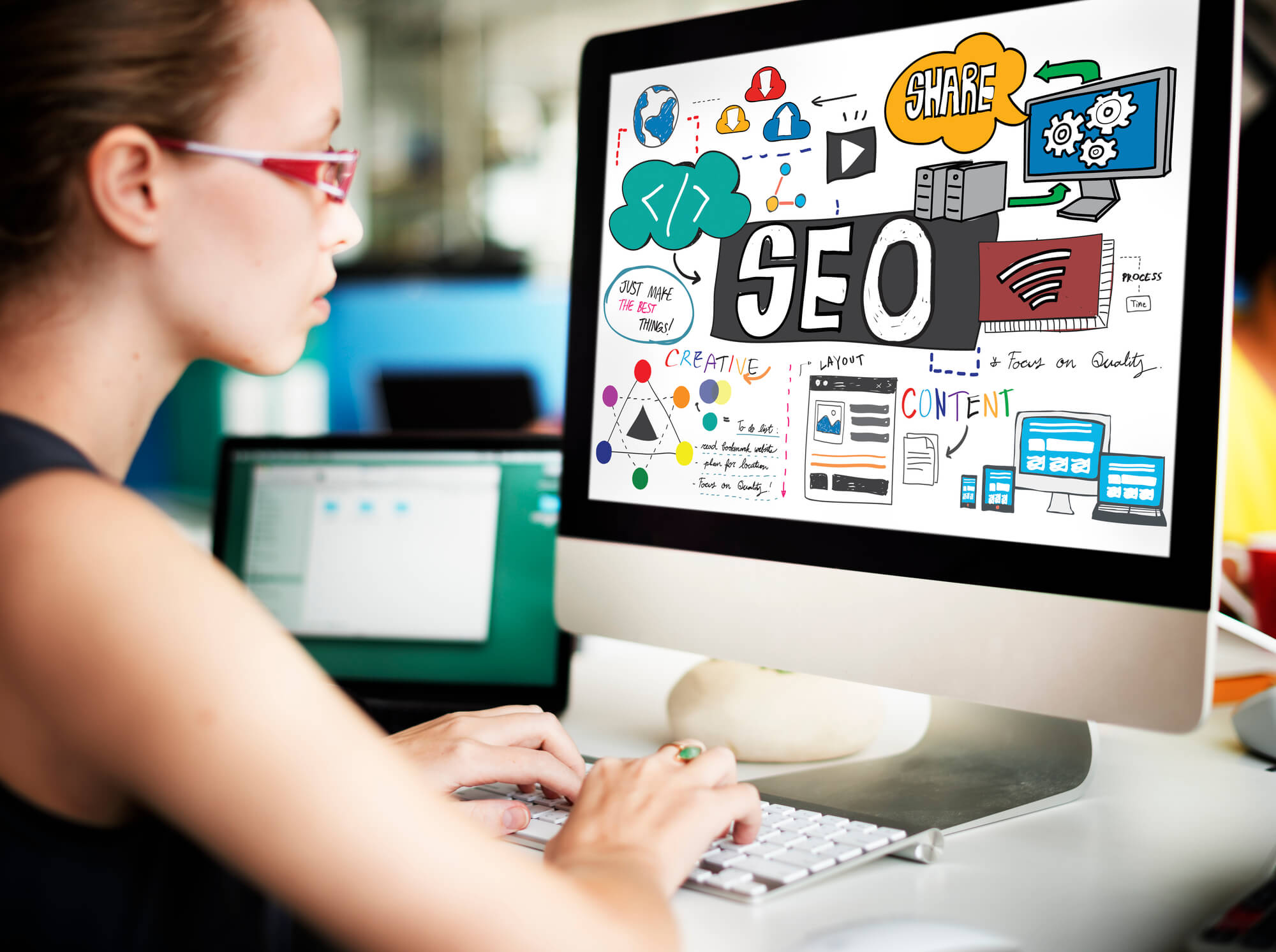 female marketer working on seo 
