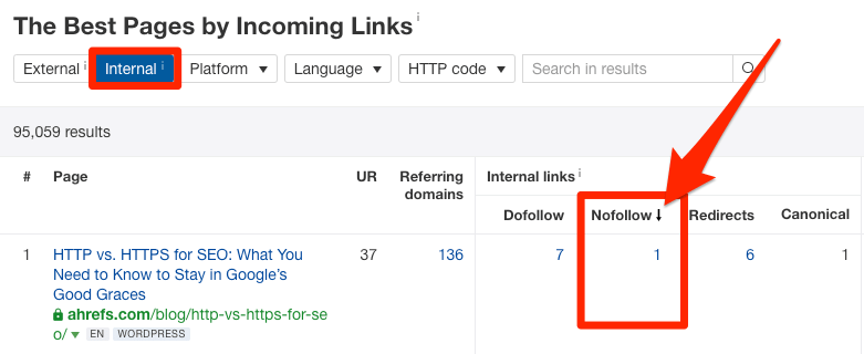 sample nofollow link settings