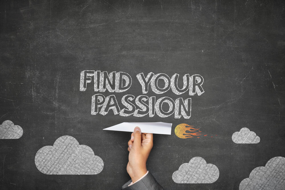the word find your passion written on a chalk board