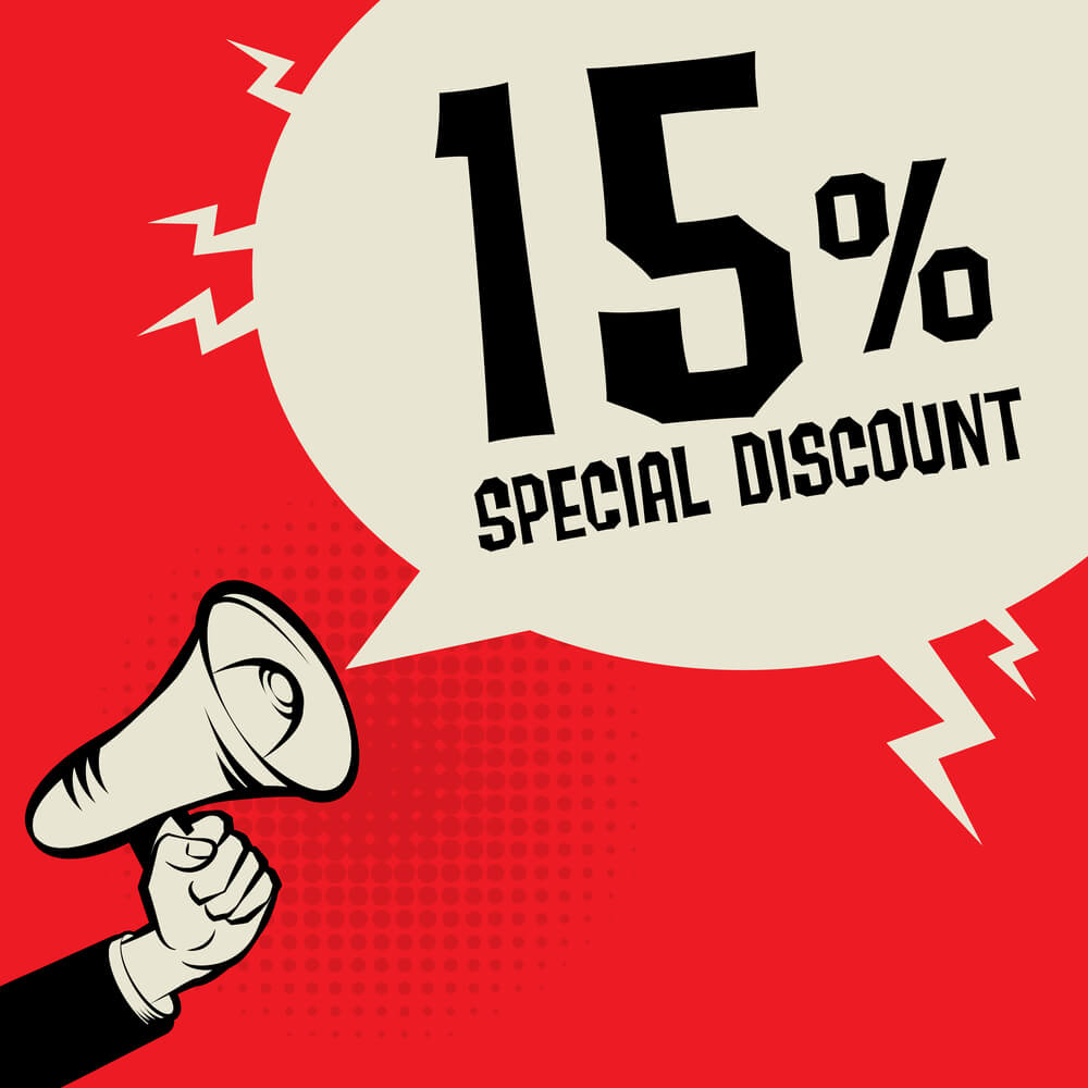 15% discount on abandoned cart items. 